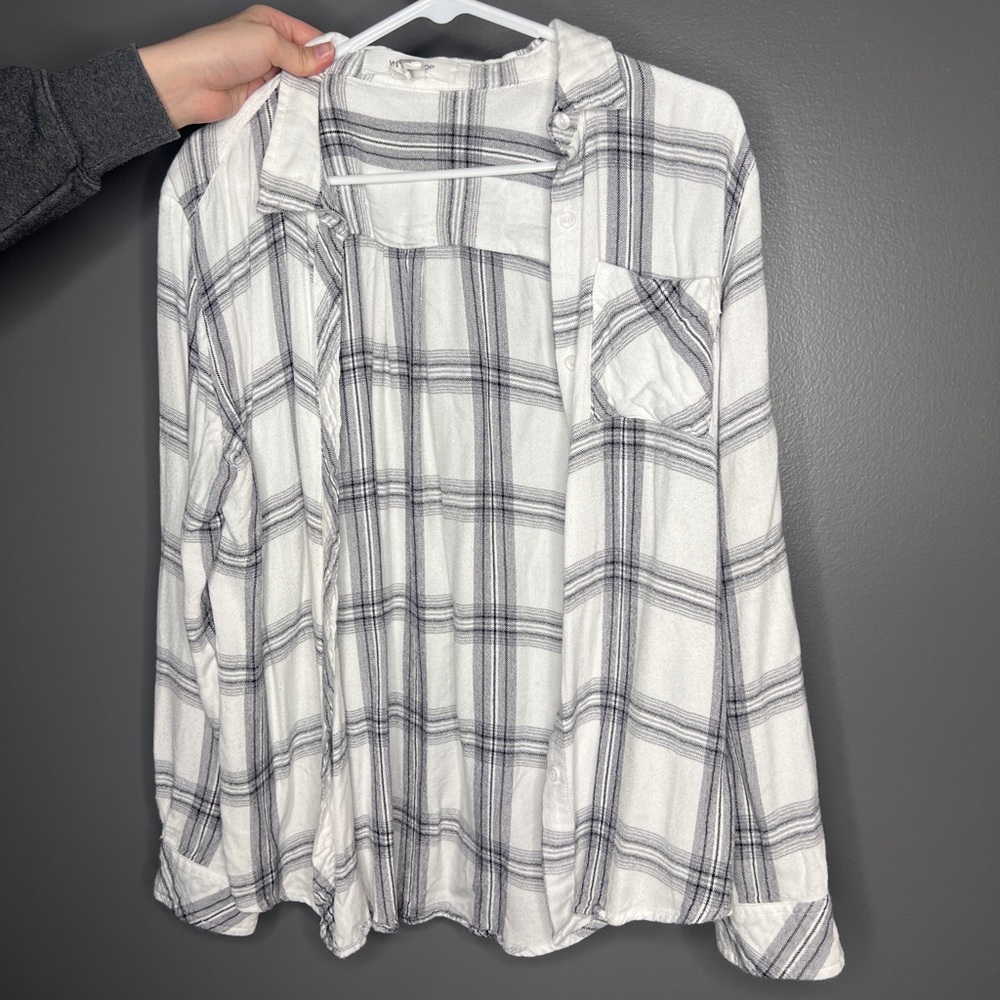 Workshop Republic Clothing White and Gray Notched Collar Button Down Shirt